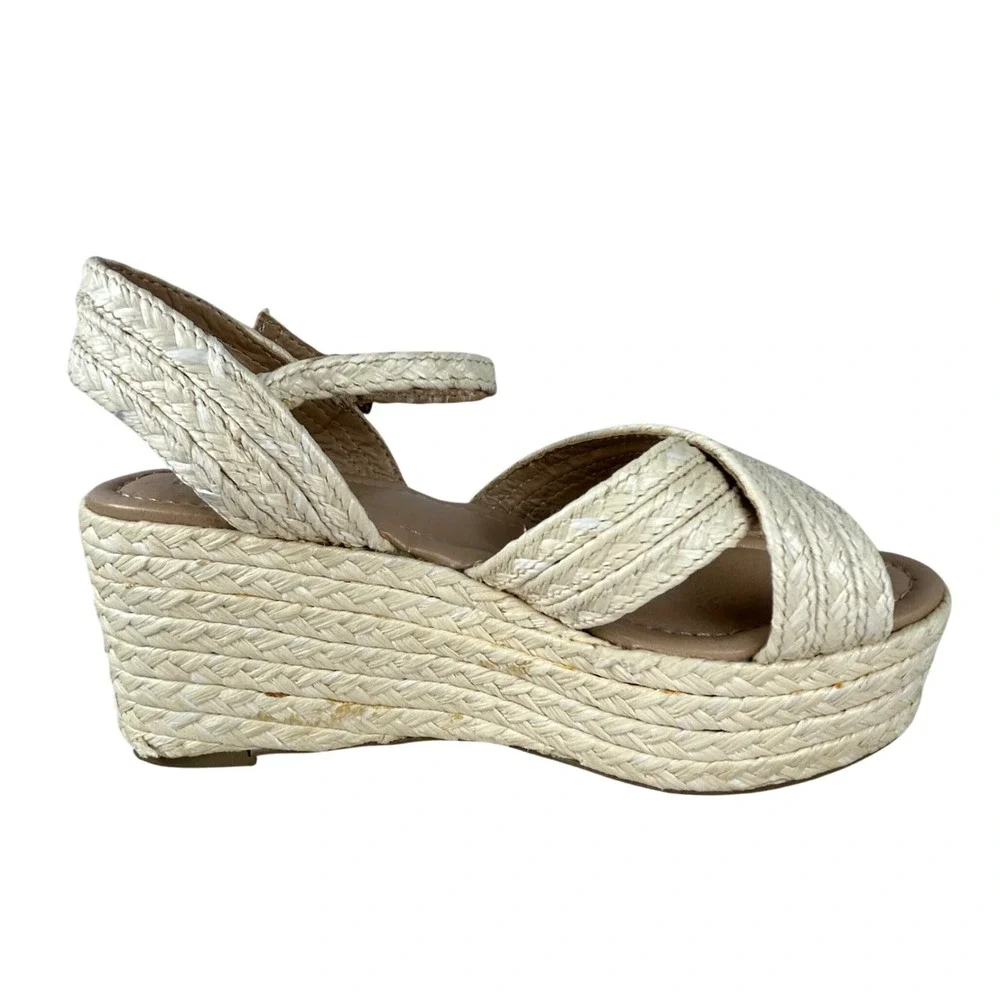 LC Lauren Conrad Galena Natural Woven Braided Wedge Platform Sandals Womens 8.5